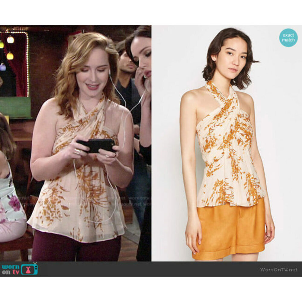 Joie Women's Damien Silk Top In Peach Cream Orange Print Size 8 $375